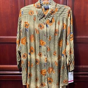 Cherry Creek Green and gold Floral Button-Up Shirt size 3X NWT